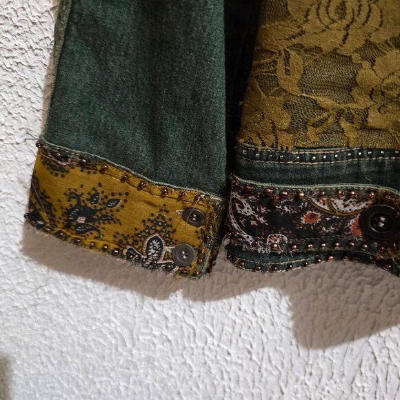 Bohemian Patchwork Jacket With Lace & Leopard Print Size M - Picture 4 of 9